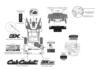 Label Map Diagram and Parts List for 3X26-INCH (31AH5DVA756)(2017) Cub Cadet Snow Blower